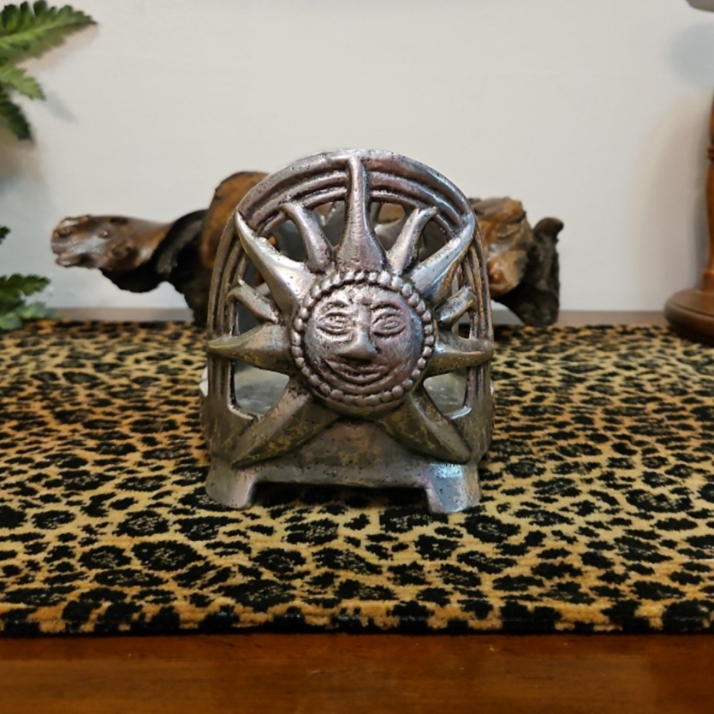 Vintage Pewter Celestial Sun Face Decor